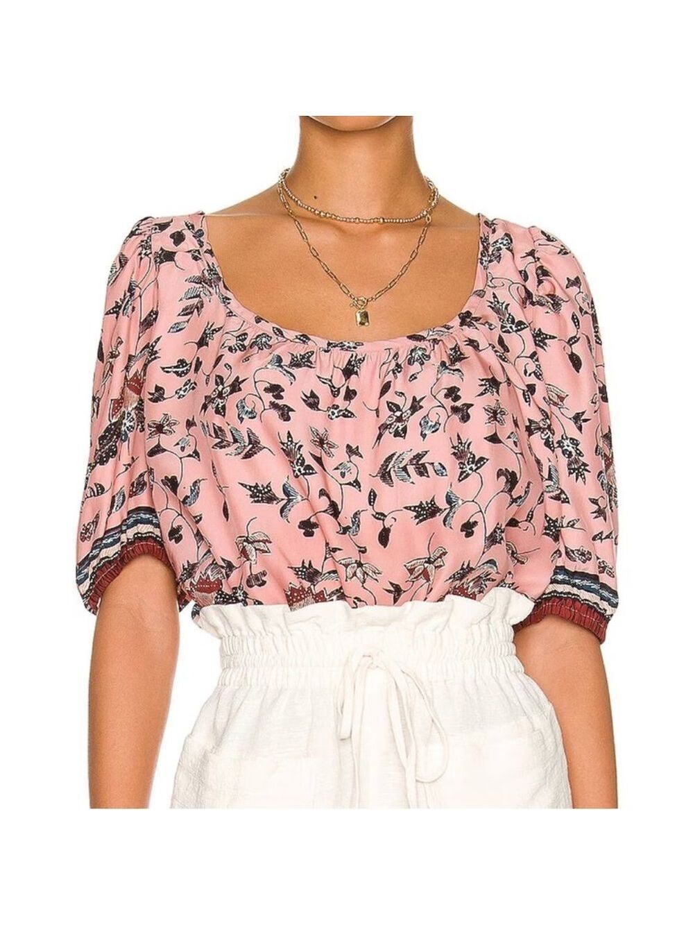 NEW Natalie Martin x Revolve Kelly Top Lotus Print Champagne Size Small